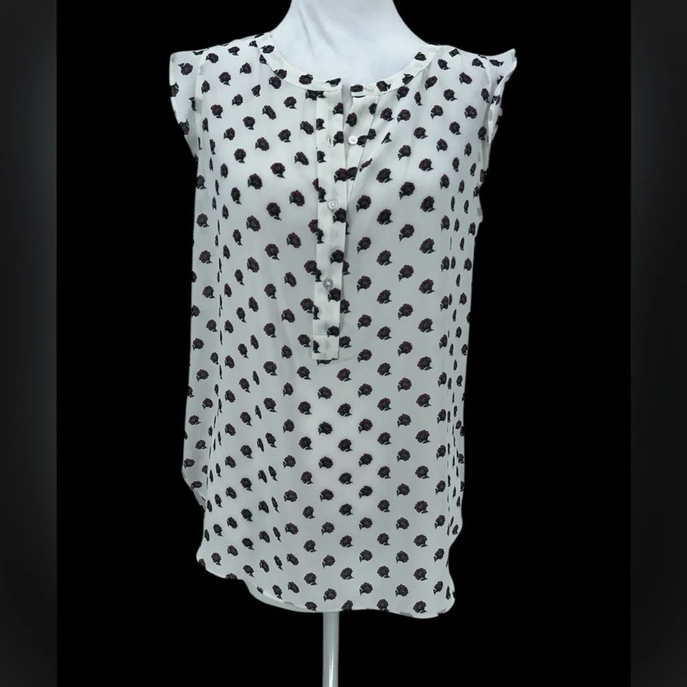 New LOFT Outlet Sleeveless Floral Blouse White Pink Size Small Lightweight Top - Picture 3 of 8